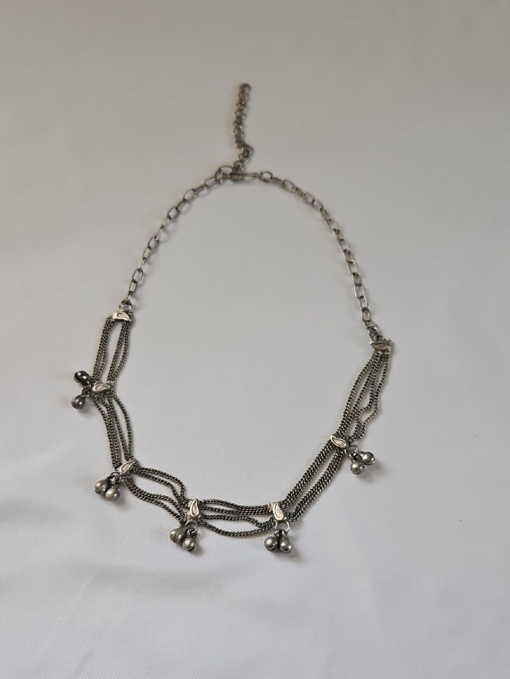 Silver Tone Women’s Multi-Chain Necklace with Charm Drops